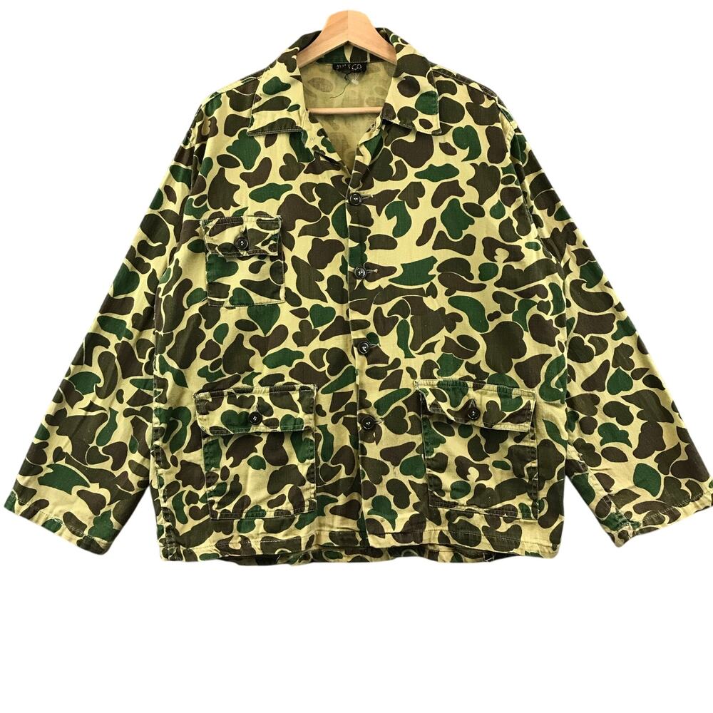 Vintage 80s Nesco Camo Shirt Jacket Green Camo Pockets Button L